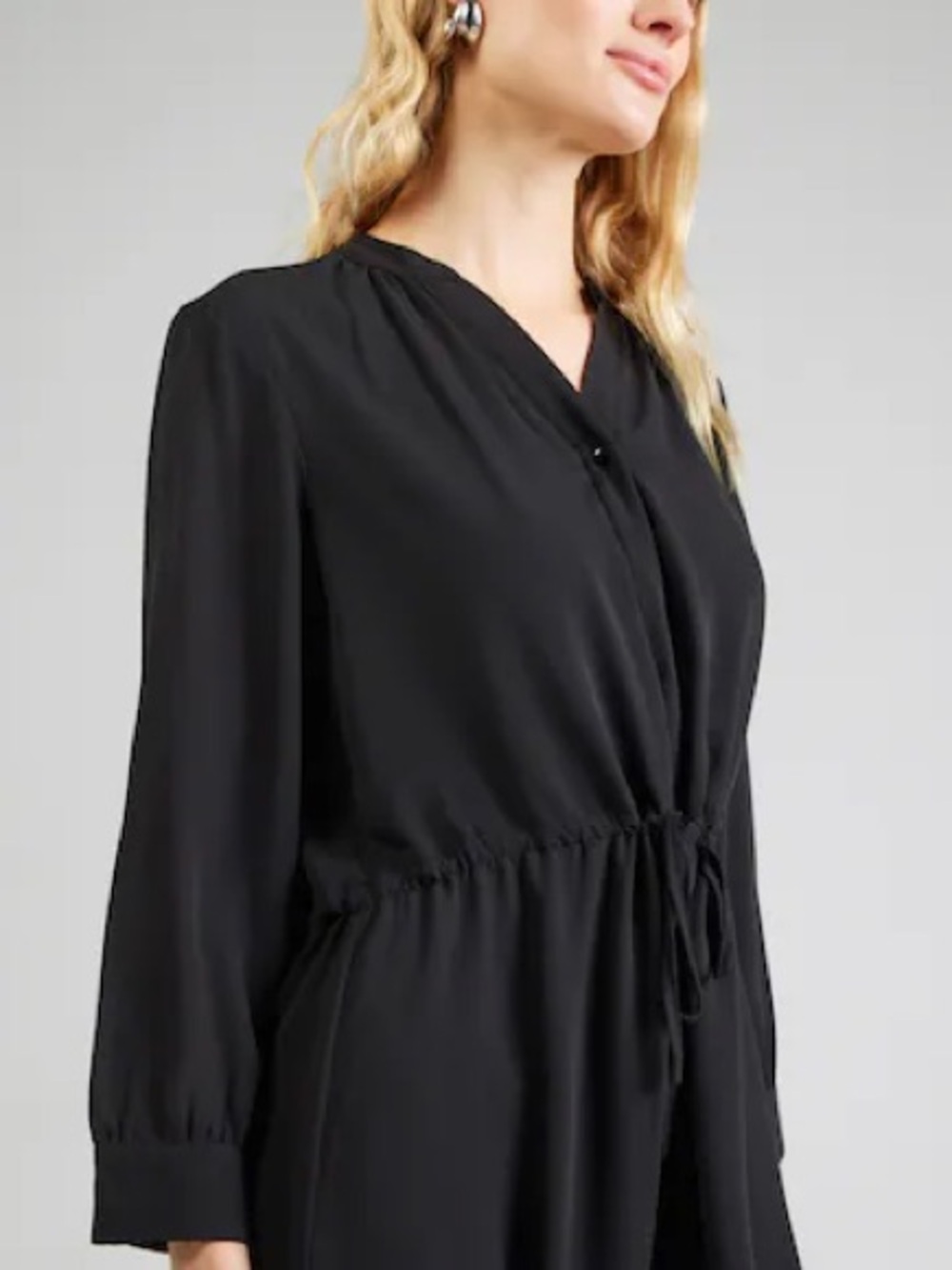Dynamite Black Long-Sleeve V-Neck Drawstring Dress